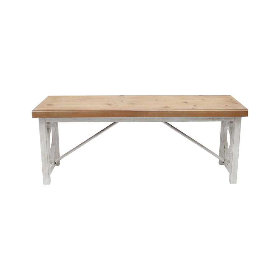 Willow &amp; Silk Wooden Bench Hamptons - Natural / Distressed Gold 112cm
