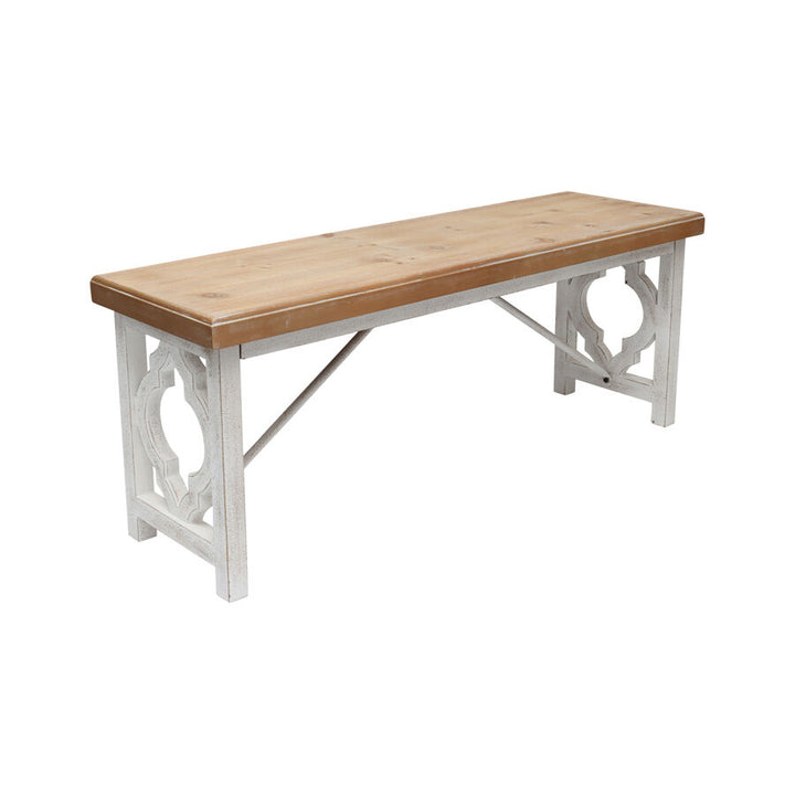 Willow &amp; Silk Wooden Bench Hamptons - Natural / Distressed Gold 112cm