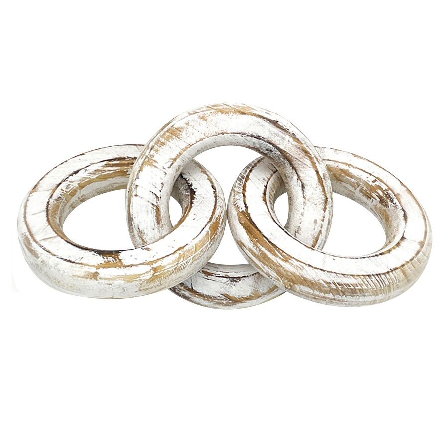 Willow &amp; Silk Handmade Wooden 26cm Whitewash 3-Circle Chain Link Ornament