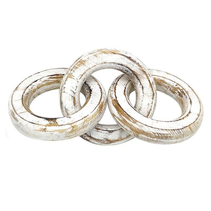 Willow &amp; Silk Handmade Wooden 26cm Whitewash 3-Circle Chain Link Ornament