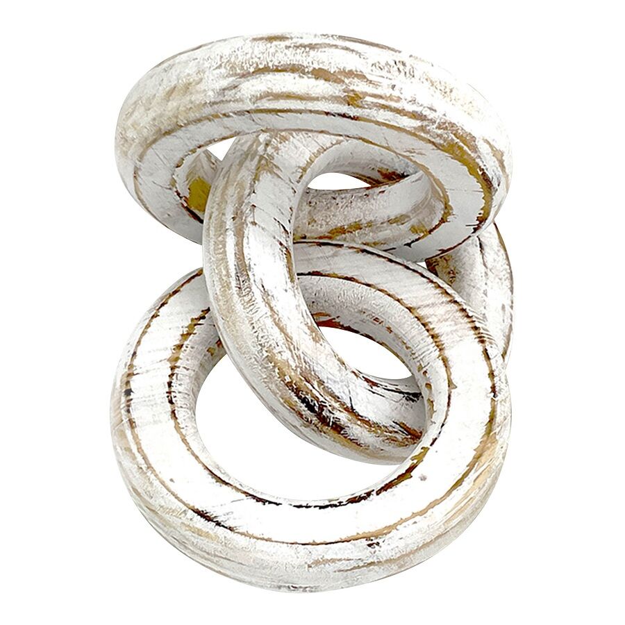 Willow &amp; Silk Handmade Wooden 26cm Whitewash 3-Circle Chain Link Ornament