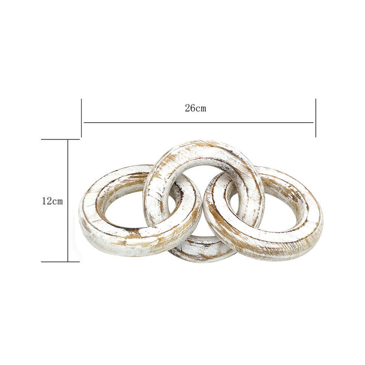 Willow &amp; Silk Handmade Wooden 26cm Whitewash 3-Circle Chain Link Ornament