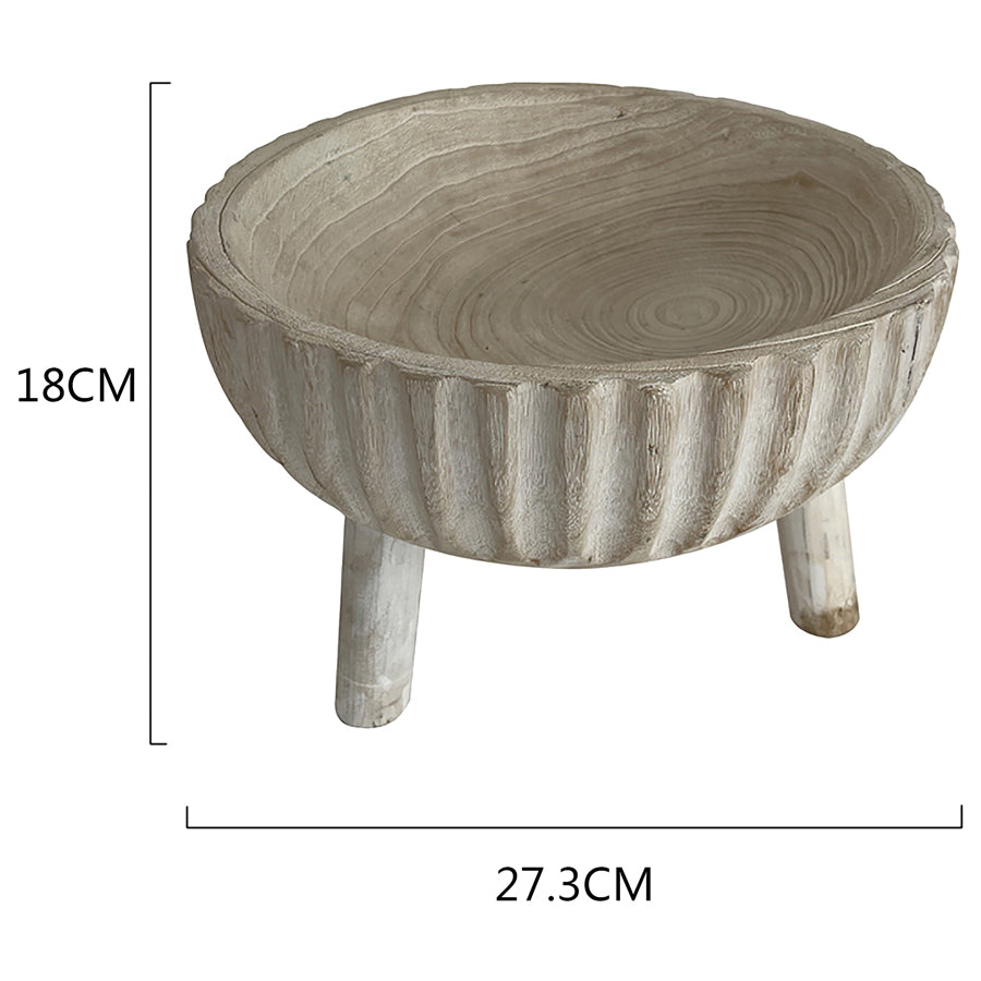 Willow &amp; Silk Wooden 27cm White 3-Legged Fruit/Snacks Serving Bowl