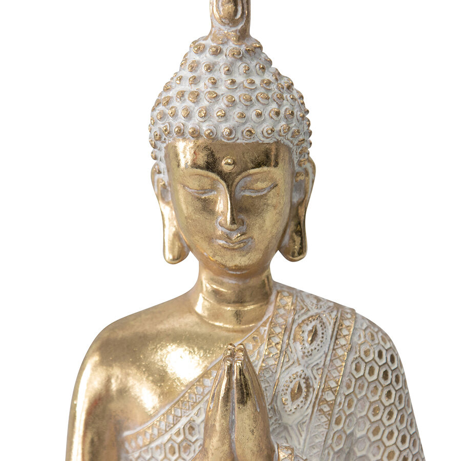 Willow &amp; Silk Decorative Sculpture Seated Praying Buddha - Gold / White 28cm