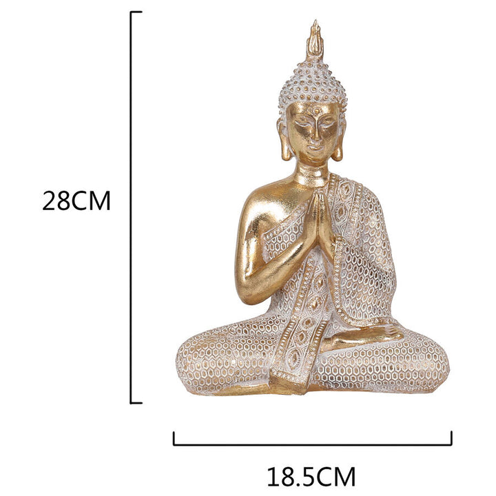Willow &amp; Silk Decorative Sculpture Seated Praying Buddha - Gold / White 28cm