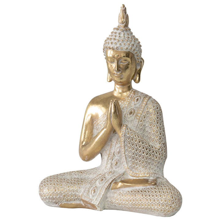 Willow &amp; Silk Decorative Sculpture Seated Praying Buddha - Gold / White 28cm