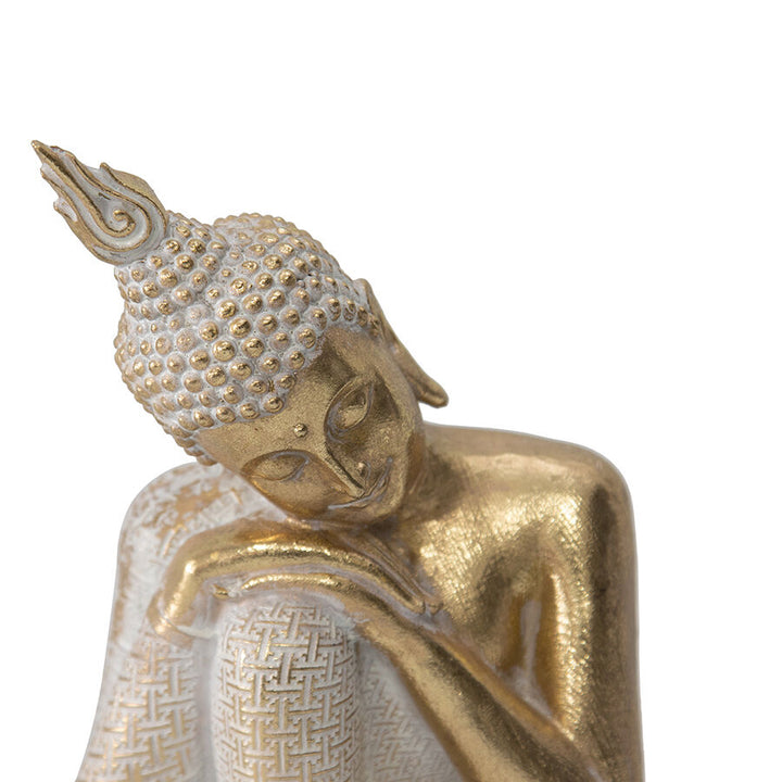 Willow &amp; Silk Buddha Figurine Resin Seated Serenity 21cm Gold/White