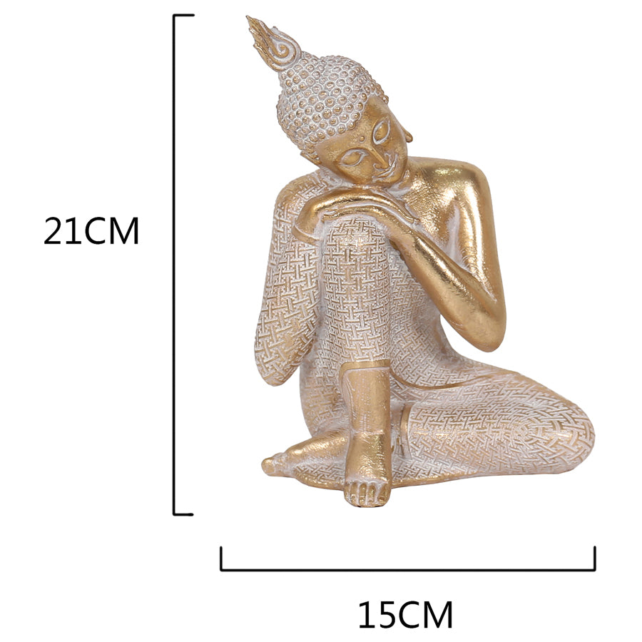 Willow &amp; Silk Buddha Figurine Resin Seated Serenity 21cm Gold/White