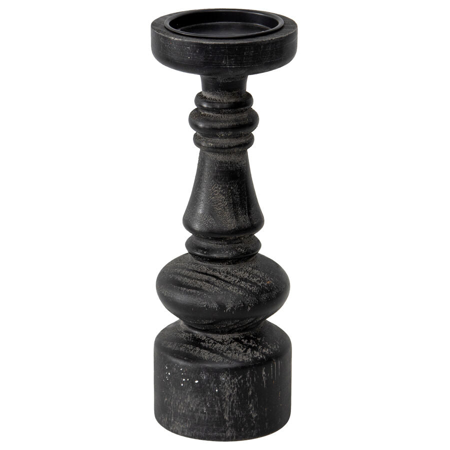 Willow &amp; Silk Black Wooden 32cm Pillar Candle Holder