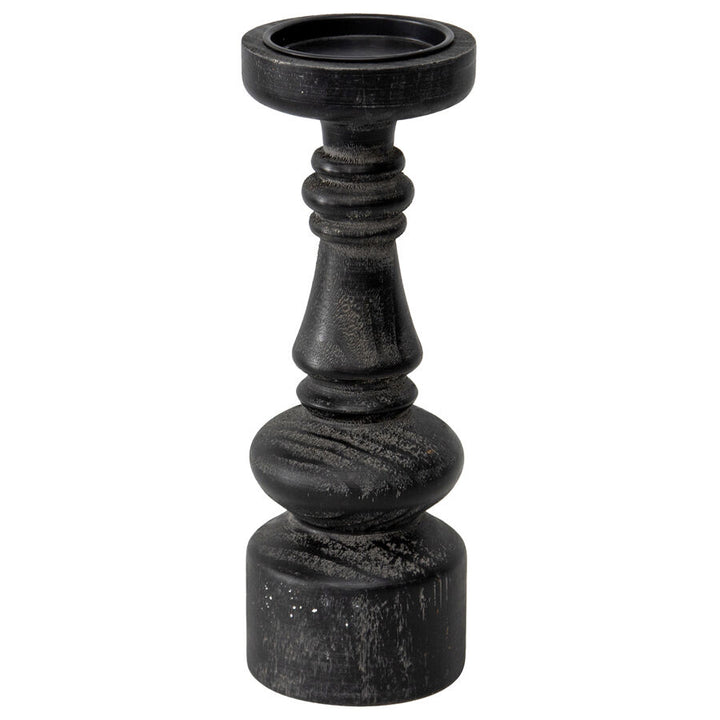 Willow &amp; Silk Black Wooden 32cm Pillar Candle Holder