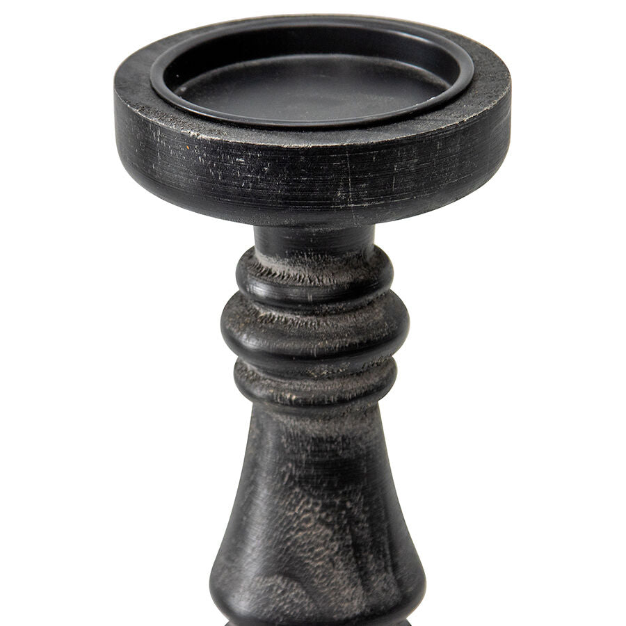 Willow &amp; Silk Black Wooden 32cm Pillar Candle Holder
