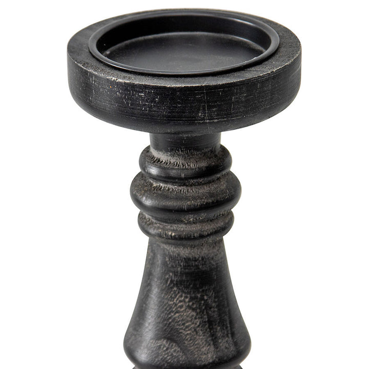 Willow &amp; Silk Black Wooden 32cm Pillar Candle Holder