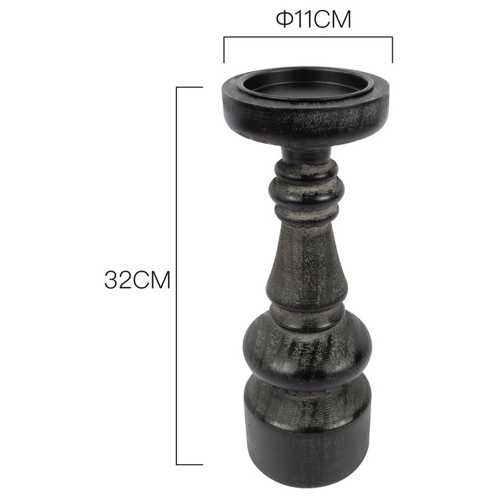 Willow &amp; Silk Black Wooden 32cm Pillar Candle Holder