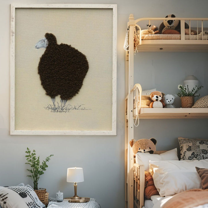 Willow &amp; Silk Cuddly Sheep Hand-Made Framed Canvas Wall Art 40x2.5x50cm