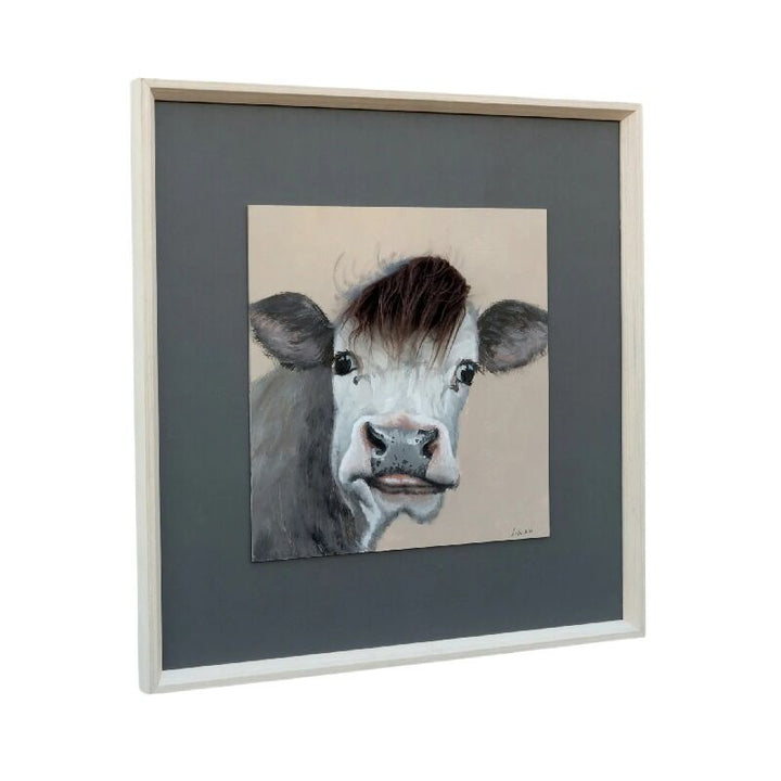 Willow &amp; Silk Curious Cow with Artificial Hair Framed Canvas Wall Art 60x60cm