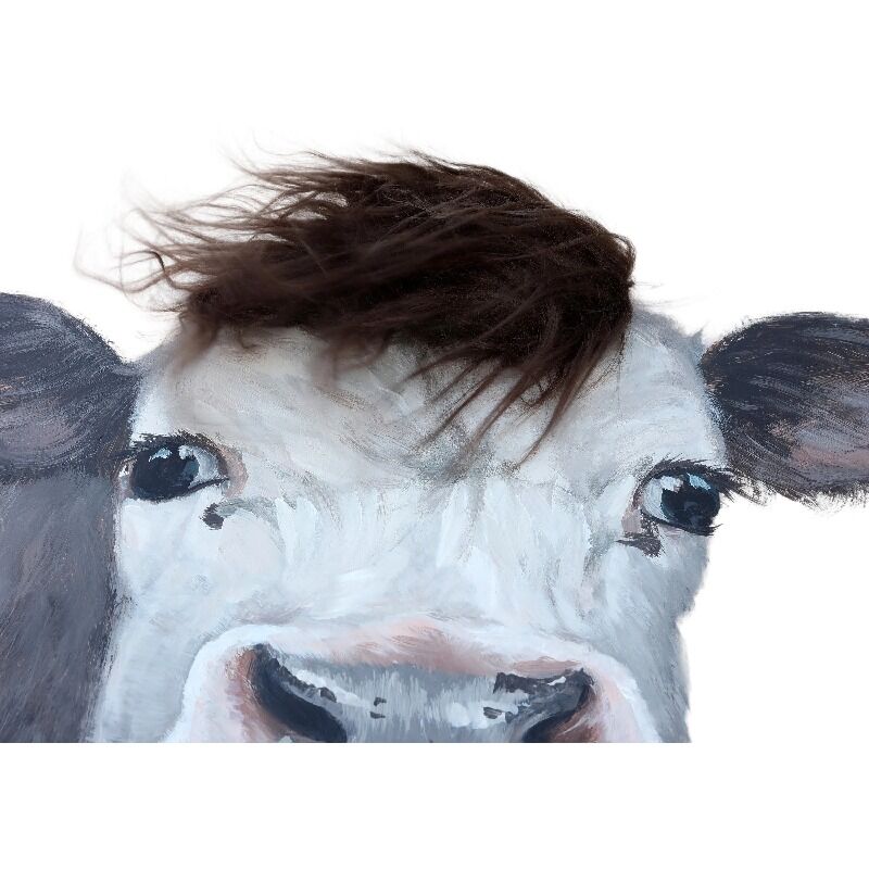 Willow &amp; Silk Curious Cow with Artificial Hair Framed Canvas Wall Art 60x60cm
