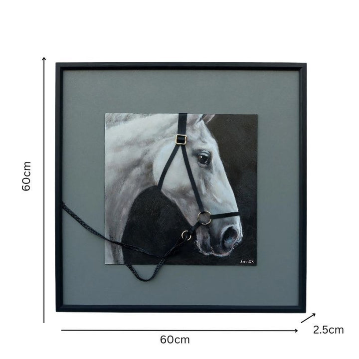 Willow &amp; Silk Horse with 3-D Bridle Framed Canvas Wall Art 60x60cm