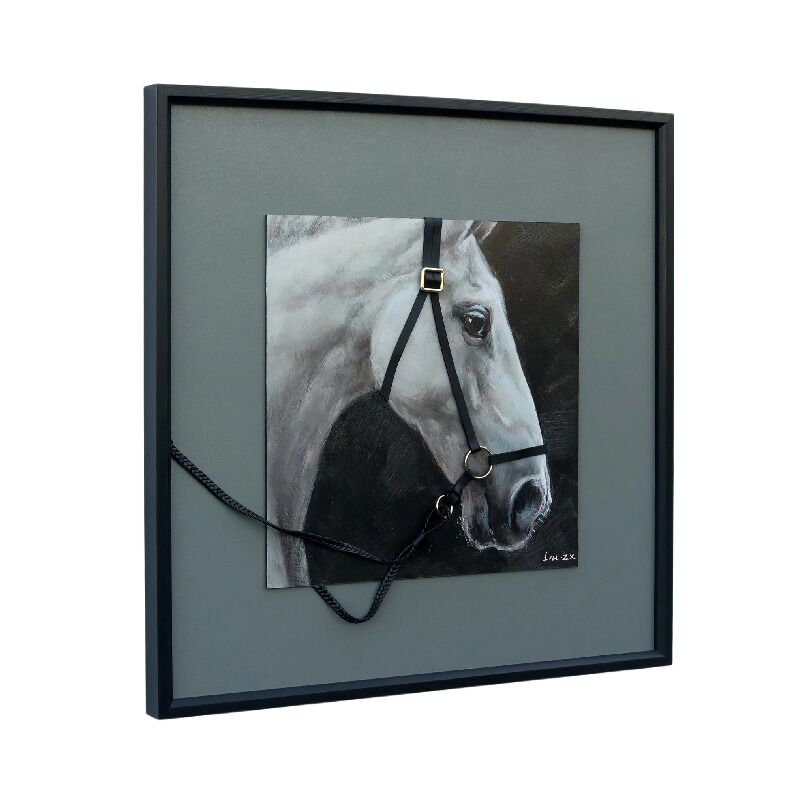 Willow &amp; Silk Horse with 3-D Bridle Framed Canvas Wall Art 60x60cm