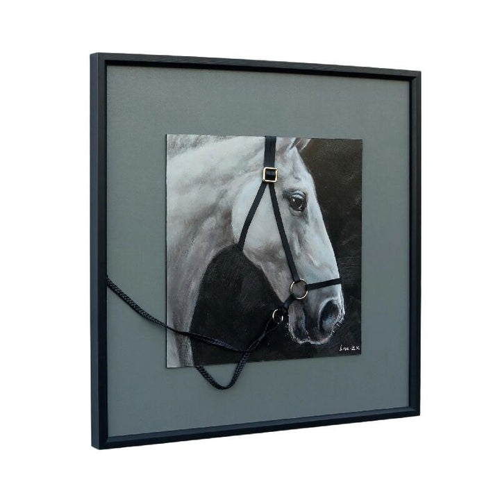 Willow &amp; Silk Horse with 3-D Bridle Framed Canvas Wall Art 60x60cm