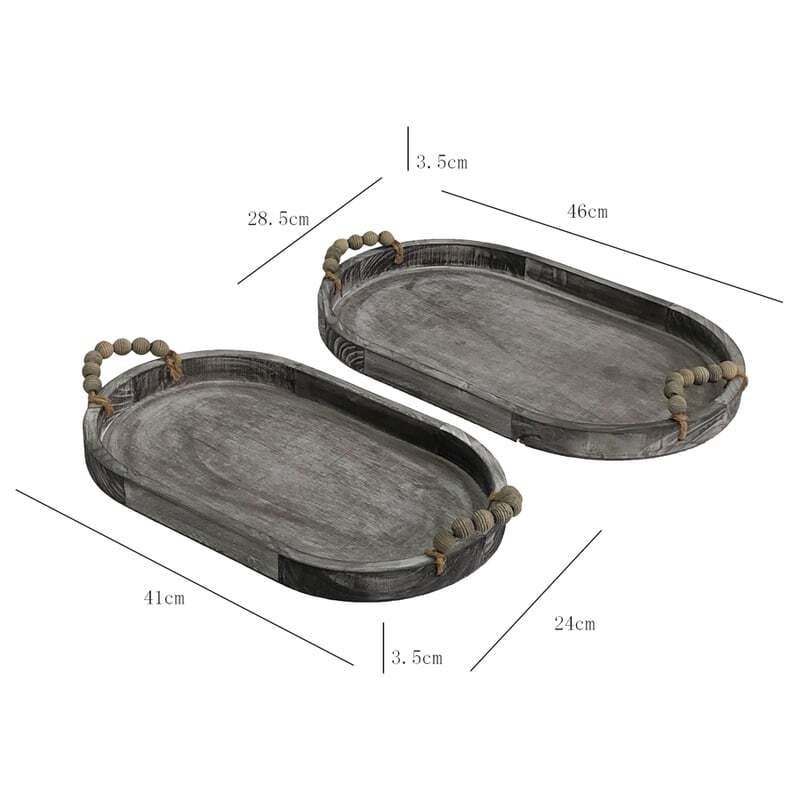 Willow &amp; Silk Wooden 46/41cm Set of 2 Oval Serving Trays w/ Beaded Handles