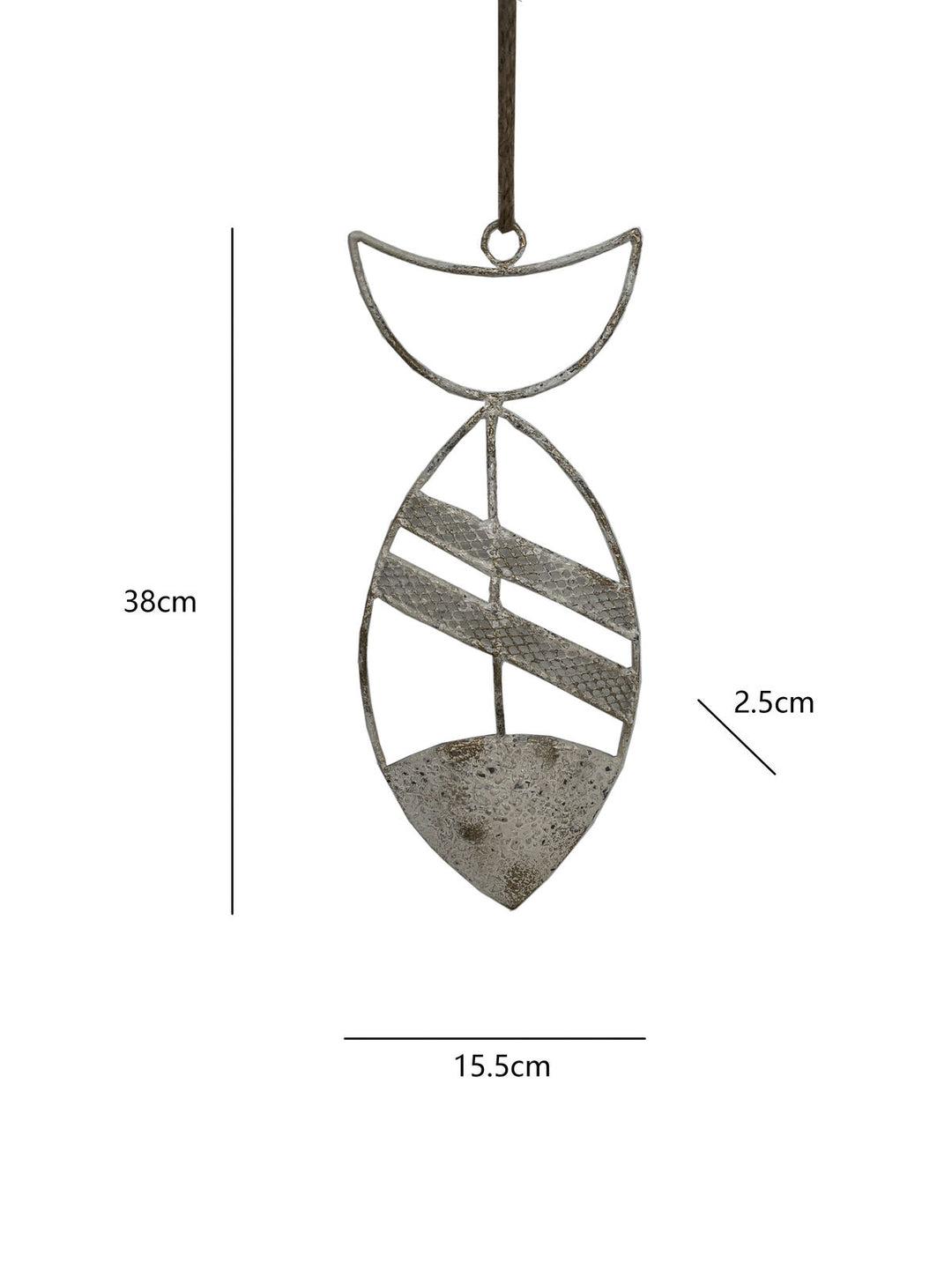 Willow &amp; Silk Metal 38cm Hanging Whitewash Fish w/Rope Ornament
