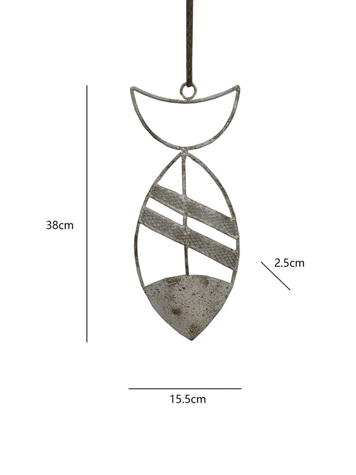 Willow &amp; Silk Metal 38cm Hanging Whitewash Fish w/Rope Ornament