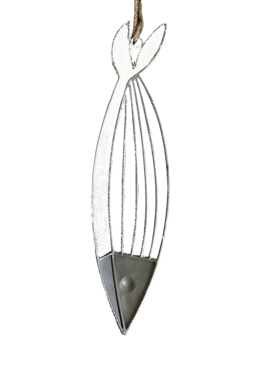 Willow &amp; Silk Metal 52cm Hanging Whitewash Fish w/Rope Ornament