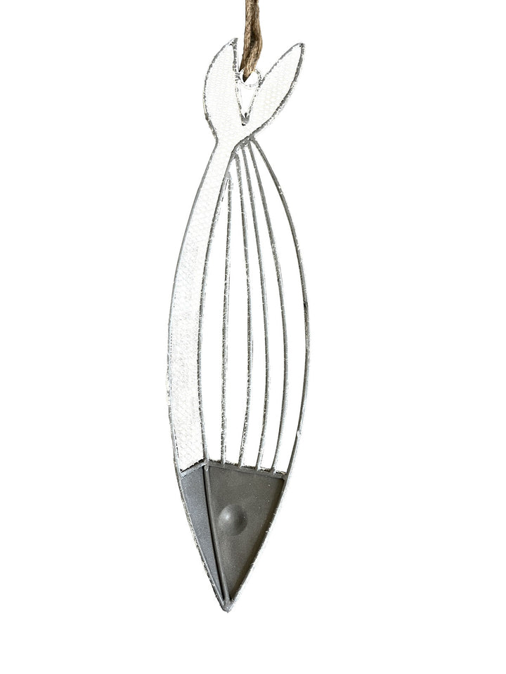 Willow &amp; Silk Metal 52cm Hanging Whitewash Fish w/Rope Ornament
