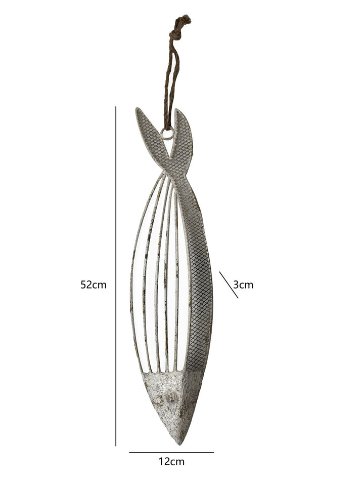 Willow &amp; Silk Metal 52cm Hanging Whitewash Fish w/Rope Ornament
