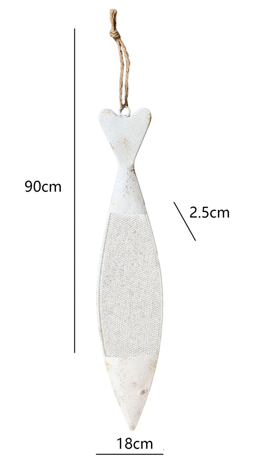 Willow &amp; Silk Metal 90cm Hanging White/Natural Fish w/Rope Ornament
