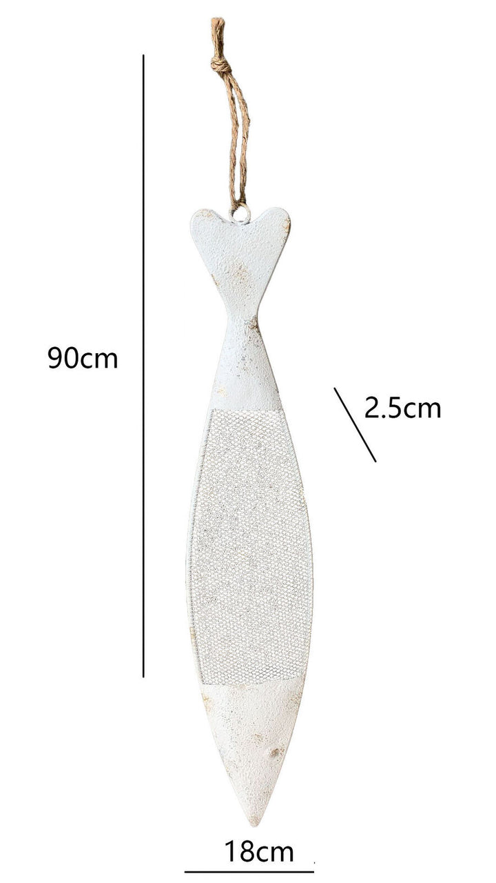 Willow &amp; Silk Metal 90cm Hanging White/Natural Fish w/Rope Ornament