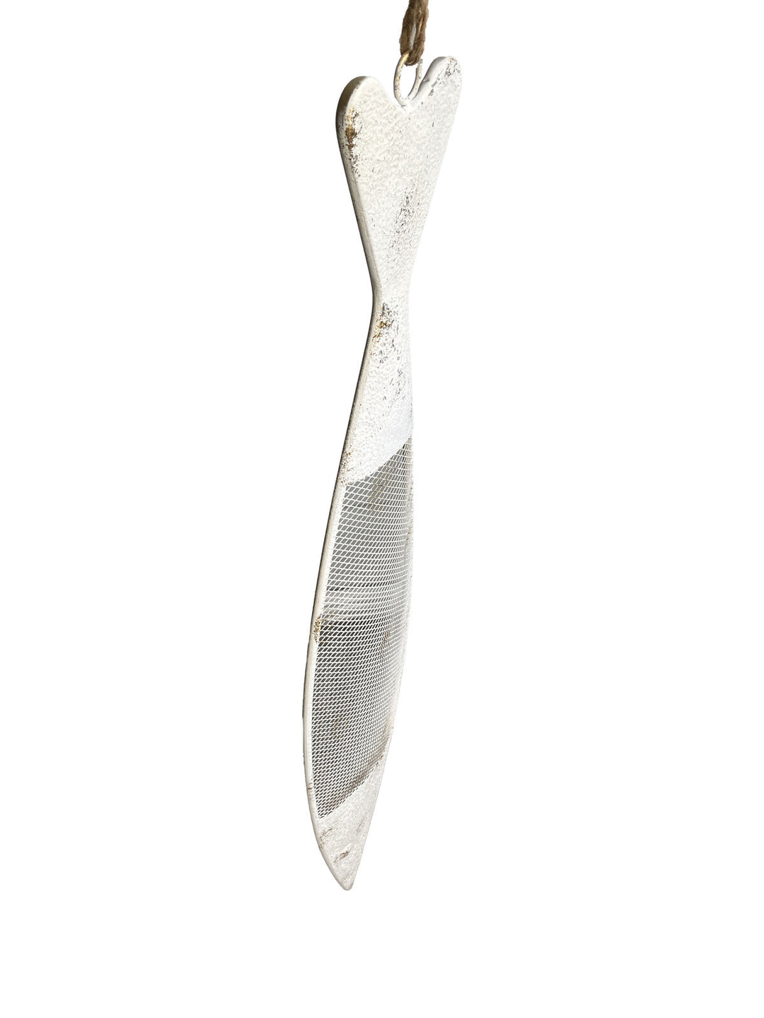 Willow &amp; Silk Metal 90cm Hanging White/Natural Fish w/Rope Ornament