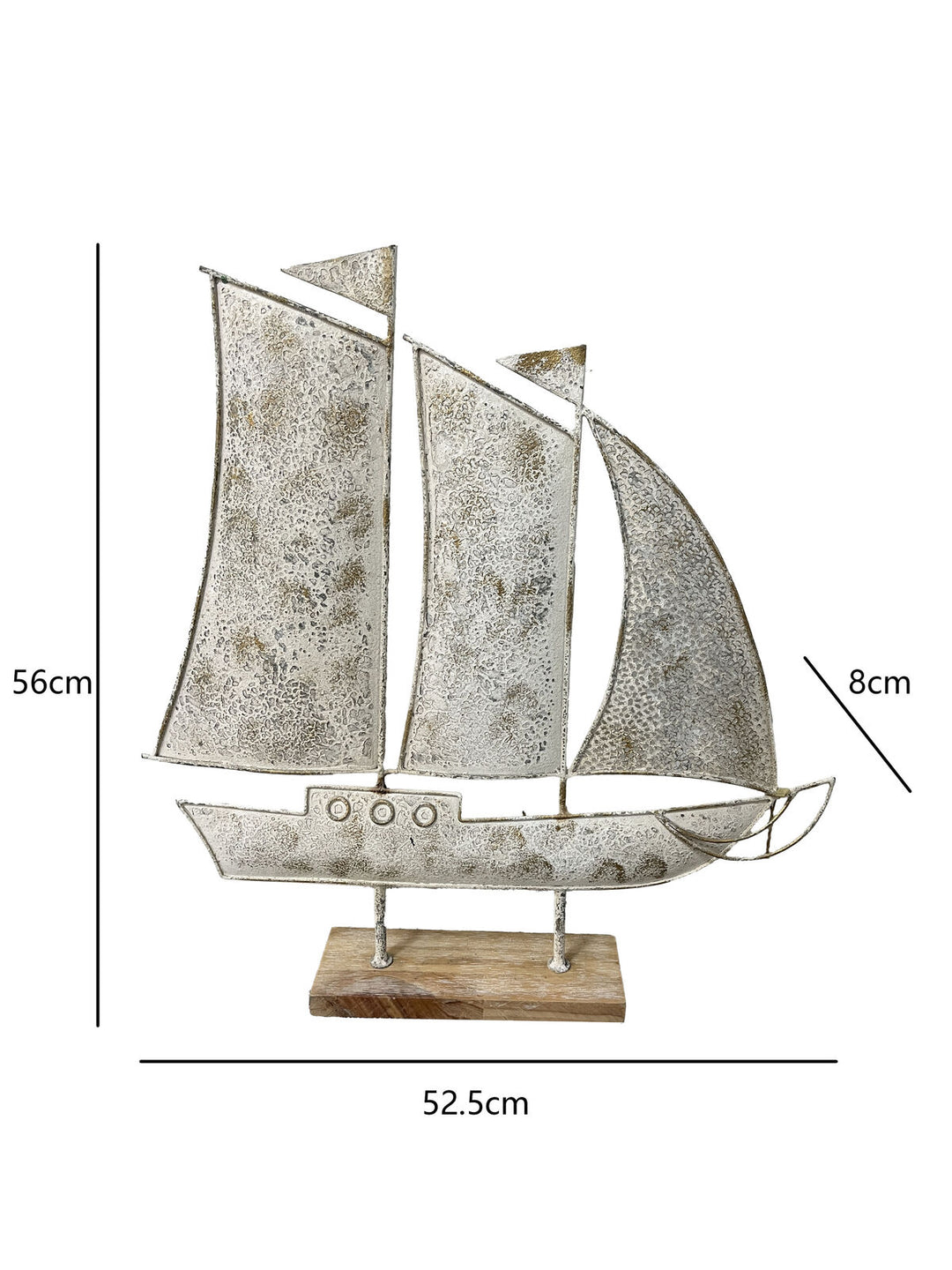 Willow &amp; Silk Sailboat Ornament Metal/Wood Distressed White 56cm On Base