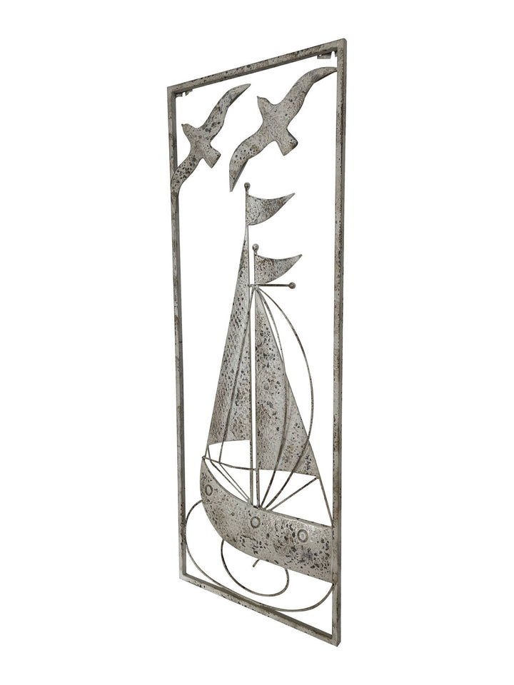 Willow &amp; Silk Metal 90cm Distressed Finish Sail Boat w/ Seagulls Wall Art