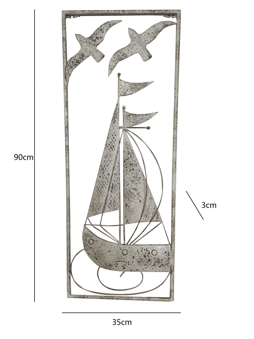 Willow &amp; Silk Metal 90cm Distressed Finish Sail Boat w/ Seagulls Wall Art