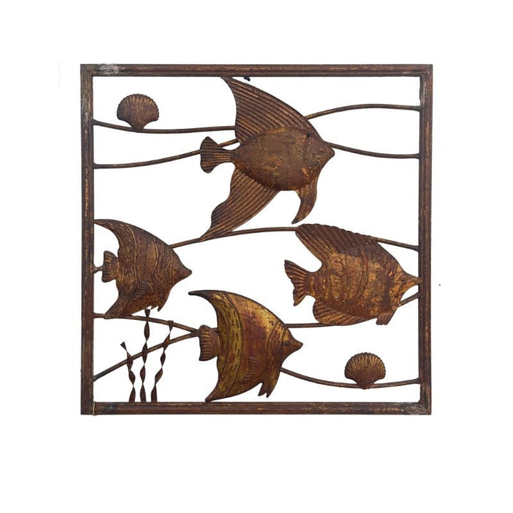 Willow &amp; Silk Metal 50cm Rustic Square Fish School Wall Art