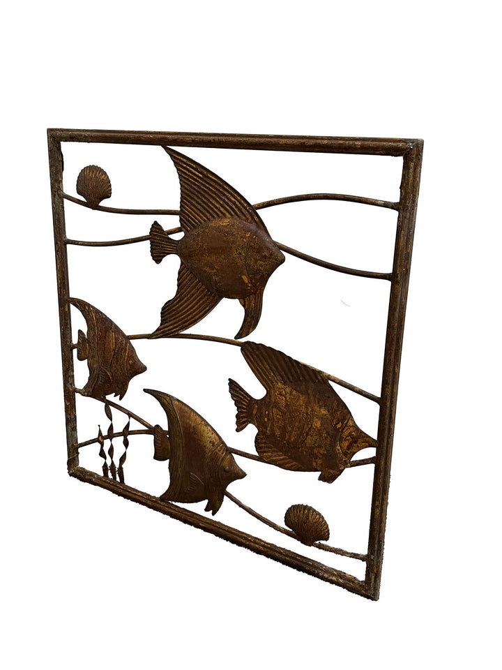 Willow &amp; Silk Metal 50cm Rustic Square Fish School Wall Art