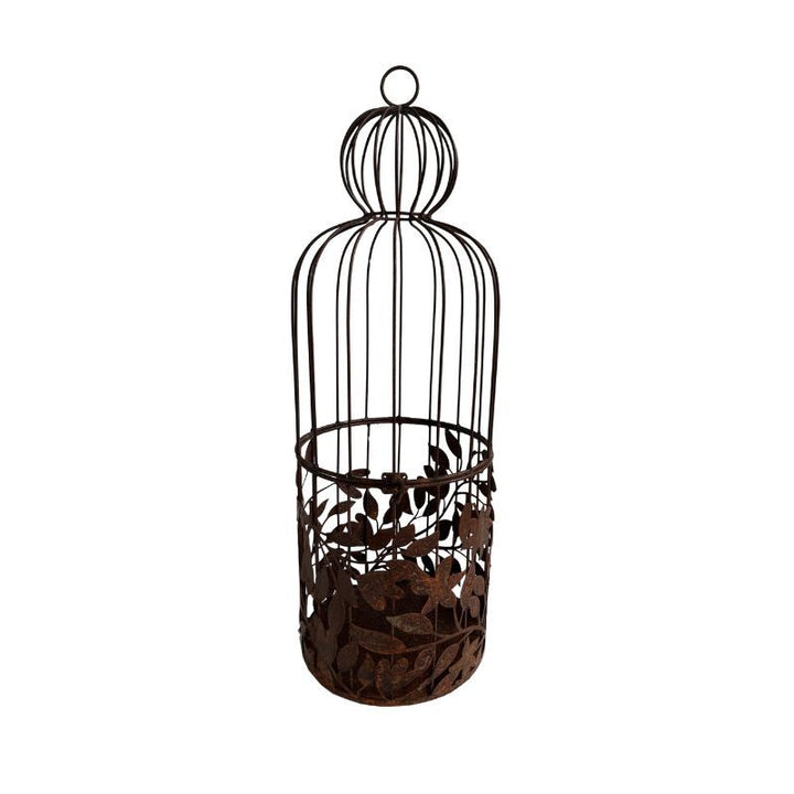 Willow &amp; Silk Metal 69cm Rustic Golden Birdcage w/ Leaves Plant Holder