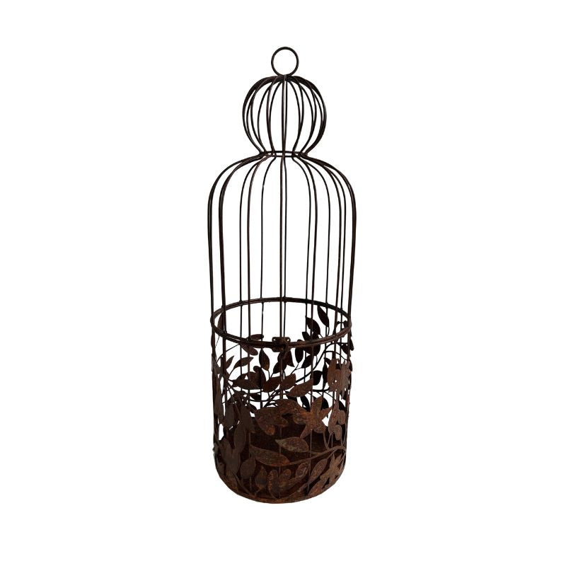 Willow &amp; Silk Metal 69cm Rustic Golden Birdcage w/ Leaves Plant Holder