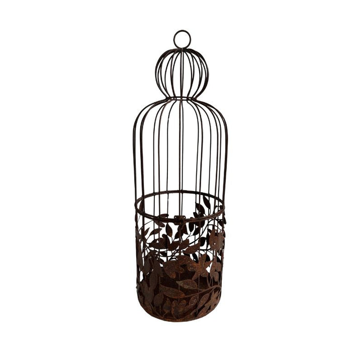 Willow &amp; Silk Metal 69cm Rustic Golden Birdcage w/ Leaves Plant Holder