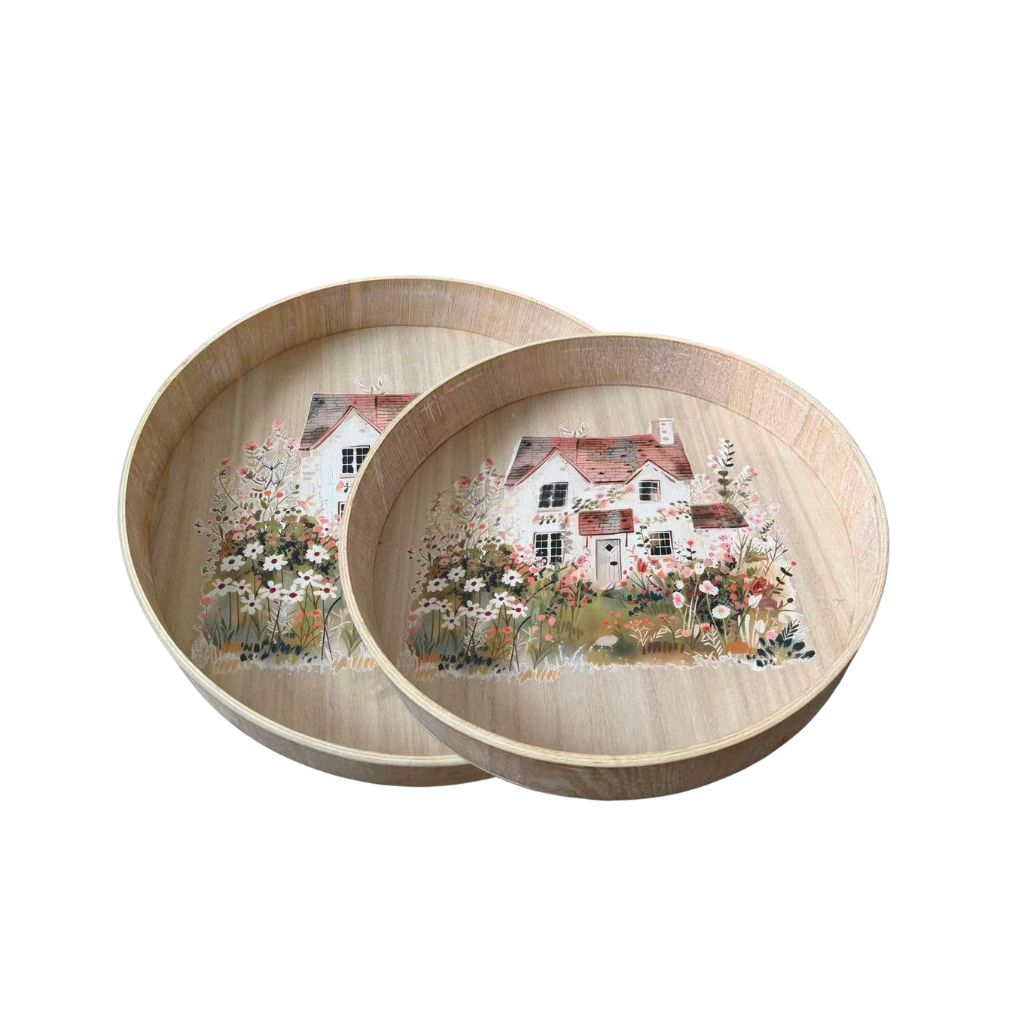 Willow &amp; Silk Set of 2 Wooden Cottage Trays 36.5x5.5