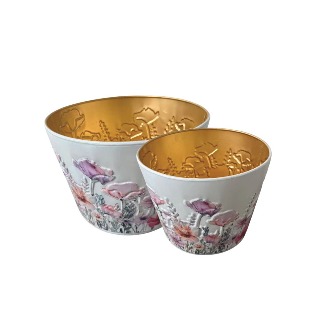 Willow &amp; Silk Set of 2 Pink Floral Metal Planters 28.2x20.1