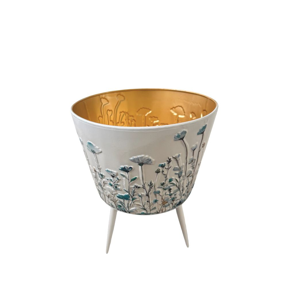 Willow &amp; Silk Set of 2 Blue Floral Planters on Legs 28.2x37