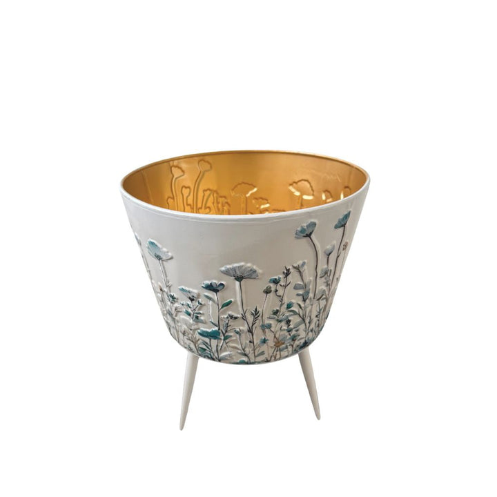 Willow &amp; Silk Set of 2 Blue Floral Planters on Legs 28.2x37