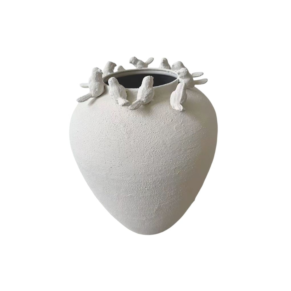 Willow &amp; Silk Birds Gather Metal White Large Vase 29x37.5