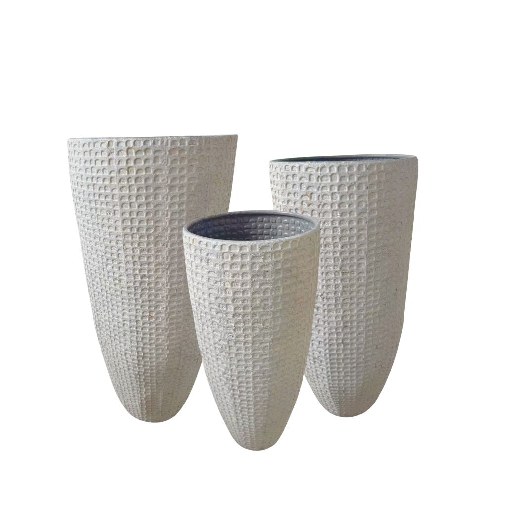 Willow &amp; Silk Set of 3 White Washed Metal Floor Standing Pots 36x78