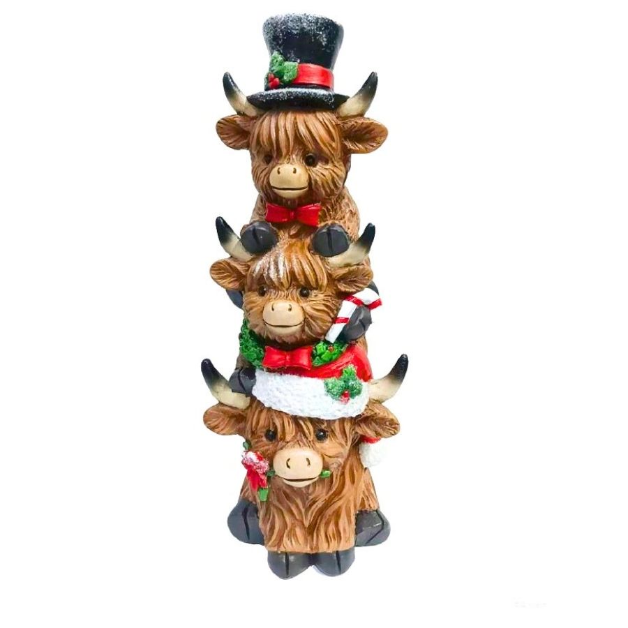 Willow &amp; Silk Stacked Xmas Highland Cows - 11.50*12.20*31.00