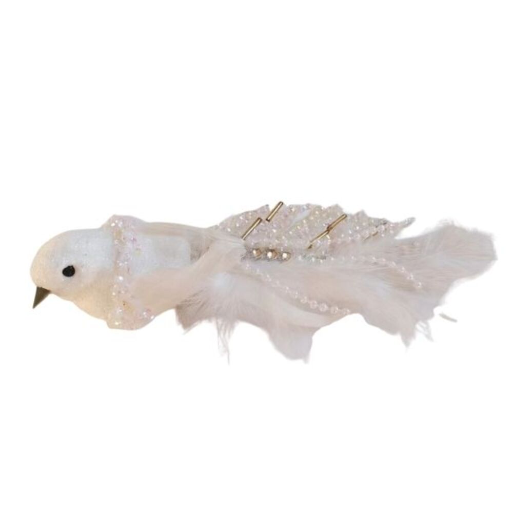 Willow &amp; Silk White Beaded Xmas Bird
