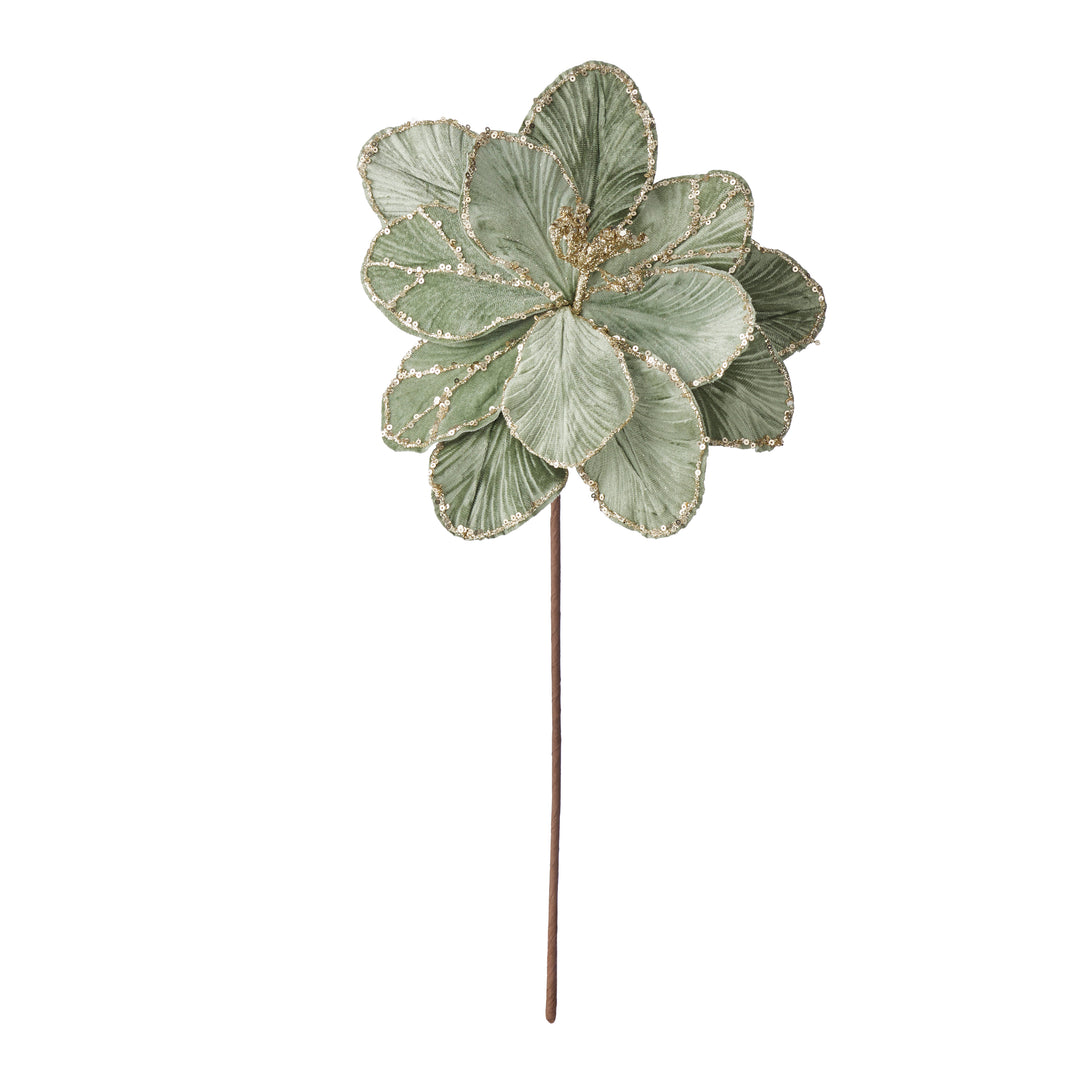 Willow &amp; Silk Mary Soft Green/Gold Xmas Flower 27cm