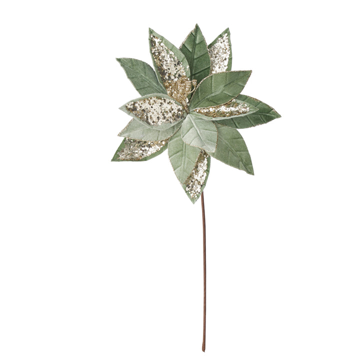 Willow &amp; Silk Meg Green/Gold Glitter Xmas Flower29cm